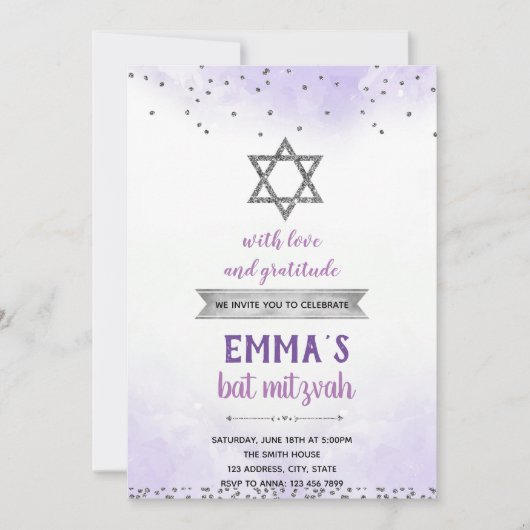 パープルシルバーこうもりミズバ招待 招待状 (正面)