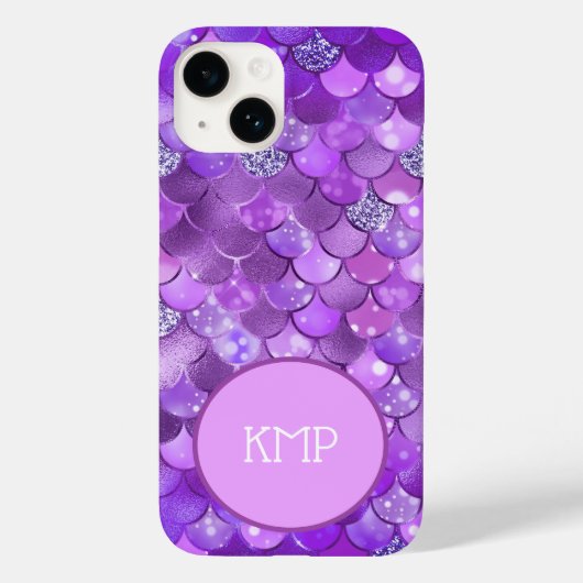 パープルシルバーのマーメイドスケールモノグラムイニシャル Case-Mate iPhoneケース (裏面)