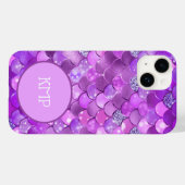 パープルシルバーのマーメイドスケールモノグラムイニシャル Case-Mate iPhoneケース (裏面 (横))