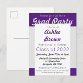 パープルシルバーはっきりしたグラードパーティー卒業 インビテーションポストカード (正面/裏面)