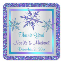 パープルシルバーアクアグリッタールック雪片ステッカー