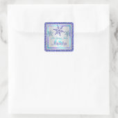 パープルシルバーアクアグリッタールック雪片ステッカー スクエアシール (バッグ)