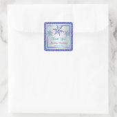 パープルシルバーアクアグリッタールック雪片ステッカー スクエアシール (バッグ)