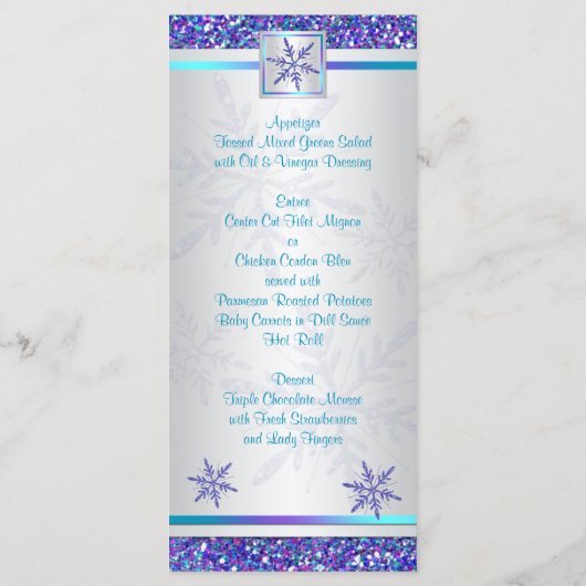 パープルシルバーアクアグリッター雪片メニューカード メニュー (裏面)