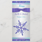 パープルシルバーアクアグリッター雪片メニューカード メニュー (正面)
