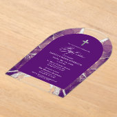 パープルシルバーアゲイトモダンバプテスマエレガント アクリル招待状 (レイダウン)