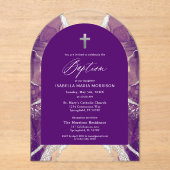 パープルシルバーアゲイトモダンバプテスマエレガント アクリル招待状 (正面)