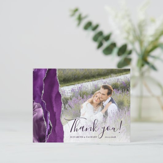 パープルシルバーアゲートカスタム写真ありがとう ポストカード (スタンド正面)