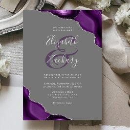 パープルシルバーアゲートコーナーズグレイ結婚ズ 招待状