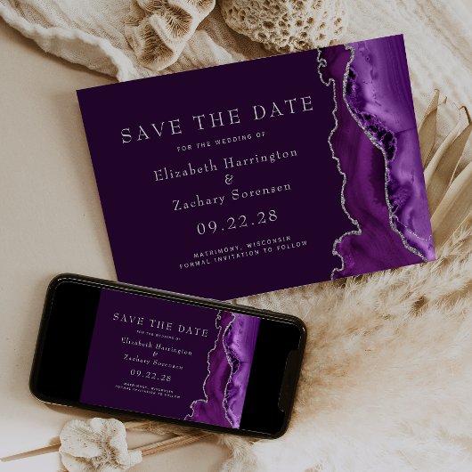 パープルシルバーアゲートプラムのSave the Date 招待状