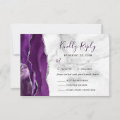 パープルシルバーアゲート大理石料理のオプション結婚ズ 出欠カード (正面)