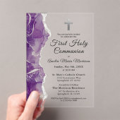 パープルシルバーアゲート最初の聖餐式の少女 アクリル招待状 (インサイチュ (ポータブル))