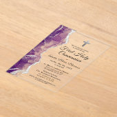 パープルシルバーアゲート最初の聖餐式の少女 アクリル招待状 (レイダウン)