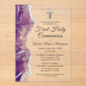 パープルシルバーアゲート最初の聖餐式の少女 アクリル招待状 (正面)