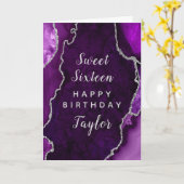 パープルシルバーアゲートSweet sixteenハッピーバースデー カード (黄色い花)