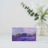 パープルシルバーインクと大理石抽象芸術ビジネスカー 名刺 (スタンド正面)