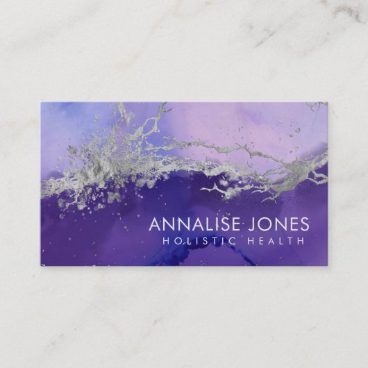 パープルシルバーインクと大理石抽象芸術ビジネスカー 名刺 (正面)