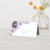 パープルシルバーウォーター色のフローラウェディングレセプション プレイスカード (正面)