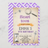 パープルシルバーエスケープルームバースデーパーティー 招待状 (正面/裏面)
