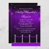 パープルシルバーカーペットハリウッドスイート16誕生日 招待状 (正面/裏面)