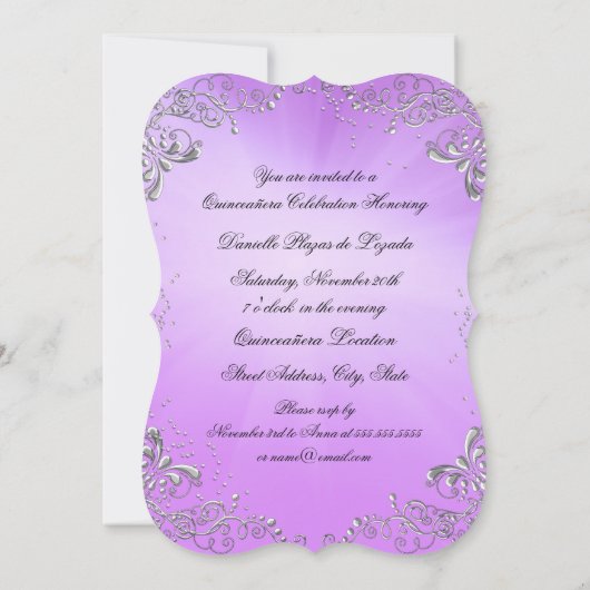 パープルシルバーキンセアニェラ誕生日 招待状 (裏面)