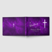 パープルシルバークリスチャンクロスハート結婚ズ ゲストブック (全面)