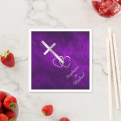 パープルシルバークリスチャン結婚クロス スタンダードカクテルナプキン (インサイチュ)