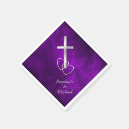 パープルシルバークリスチャン結婚クロス スタンダードカクテルナプキン