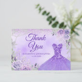 パープルシルバークリスマススノーフレークミンス サンキューカード (スタンド正面)