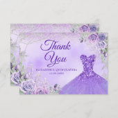 パープルシルバークリスマススノーフレークミンス サンキューカード (正面/裏面)