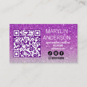 パープルシルバーグラデーショングリッターラッシュテックQRコード 名刺 (裏面)