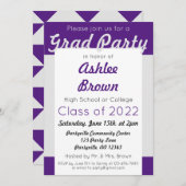 パープルシルバーグラードパーティーはっきりした卒業 招待状 (正面/裏面)