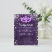 パープルシルバーグリッターの粉キンセアニェラ インビテーションポストカード (スタンド正面)