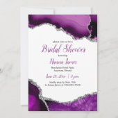 パープルシルバーグリッターアゲートブライダルシャワー 招待状 (正面)