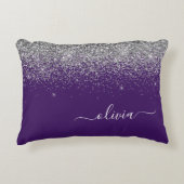 パープルシルバーグリッターガーリーグラムモノグラム アクセントクッション (正面)