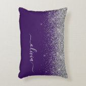 パープルシルバーグリッターガーリーグラムモノグラム アクセントクッション (正面(垂直))