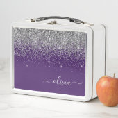 パープルシルバーグリッターガーリーモノグラム名 メタルランチボックス (インサイチュ)