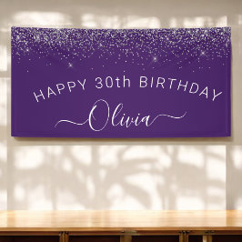 パープルシルバーグリッターガーリーモノグラム名 横断幕
