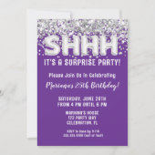 パープルシルバーグリッターサプライズバースデーパーティー 招待状 (正面)