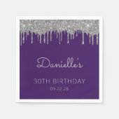 パープルシルバーグリッタードリップ30歳の誕生日パーティー スタンダードカクテルナプキン (正面)