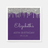 パープルシルバーグリッタードリップ40歳の誕生日パーティー スタンダードカクテルナプキン (正面)