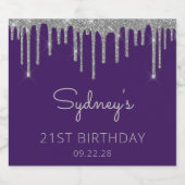 パープルシルバーグリッタードリップ40歳の誕生日パーティー スパークリングワインラベル (シングルラベル)