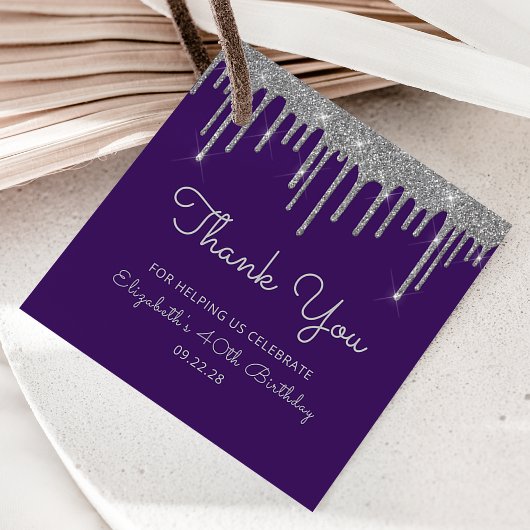 パープルシルバーグリッタードリップ40歳の誕生日パーティー フェイバータグ