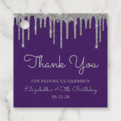 パープルシルバーグリッタードリップ40歳の誕生日パーティー フェイバータグ (正面)