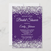 パープルシルバーグリッターブライダルシャワーファンシースクリプト 招待状 (正面)