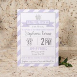 パープルシルバーグリッタープリンセス誕生日招待状 招待状