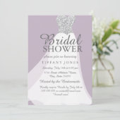 パープルシルバーグリッターホワイトドレスブライダルシャワー 招待状 (スタンド正面)