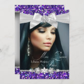 パープルシルバーグリッターボウフォトキンセアニェラ招待状 招待状 (正面/裏面)
