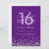 パープルシルバーグリッター紙吹雪サプライズスウィート16 招待状 (正面)