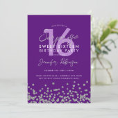 パープルシルバーグリッター紙吹雪サプライズスウィート16 招待状 (スタンド正面)